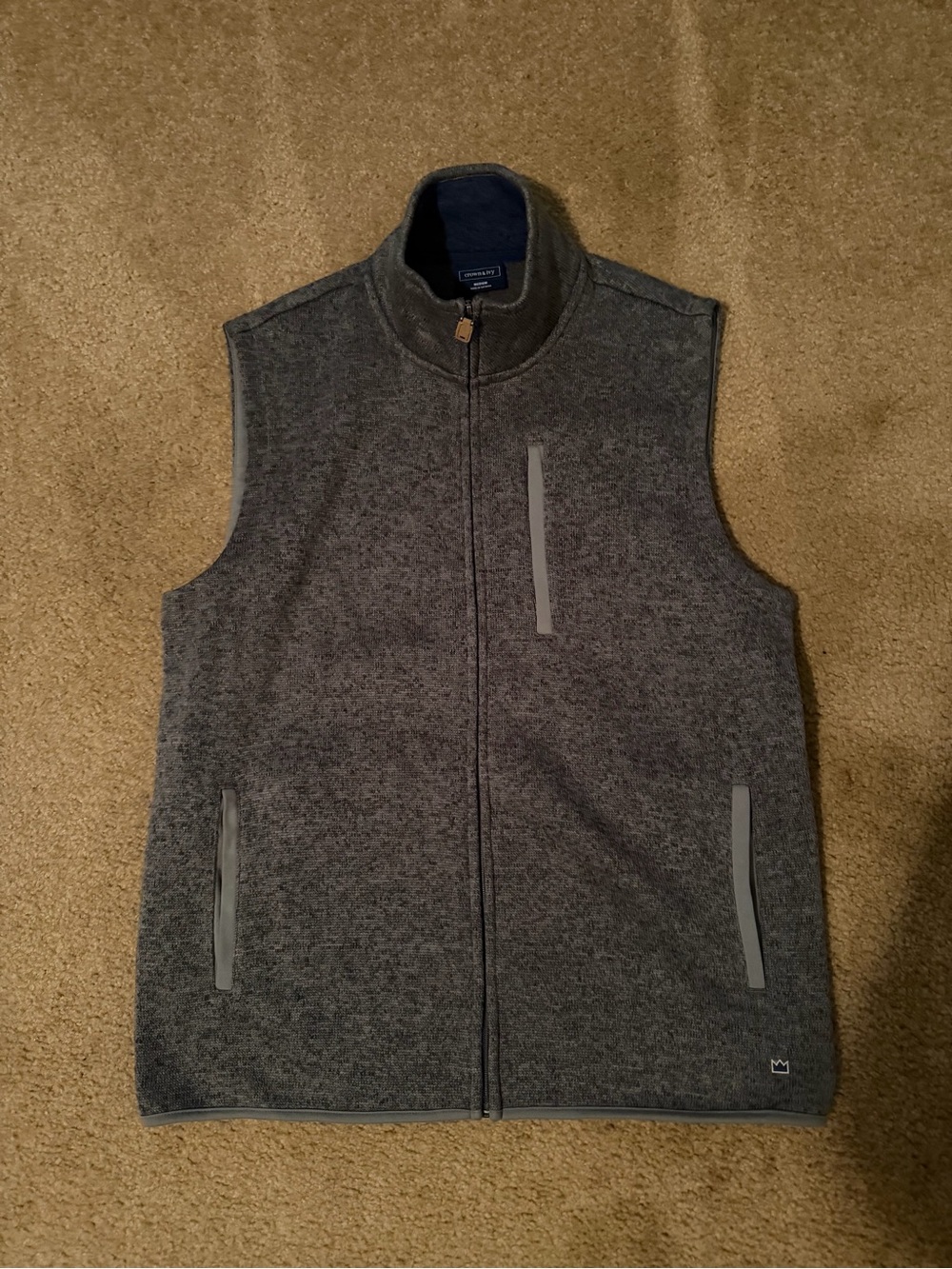 crown & ivy Men's Charcoal Gray Full-Zip Fleece Vest